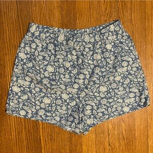 Floral Blue and White Linen Shorts with Pockets